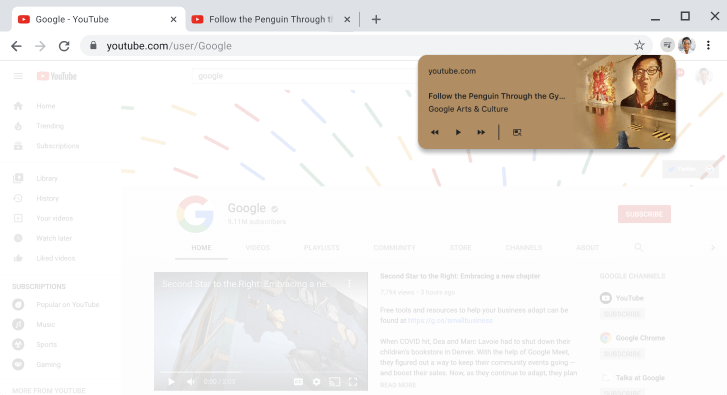 Chrome browser window displaying the media controls dialogue box.
