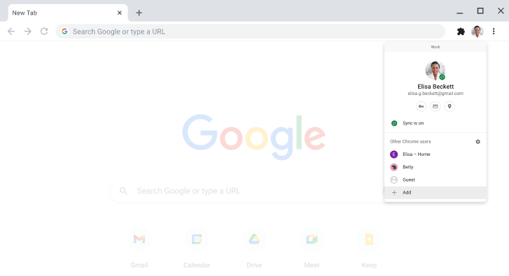 Chrome browser displaying the profile switcher dialogue box.