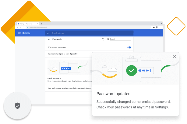 Chrome’s window displays the Password Manager feature successfully changing a compromised password.