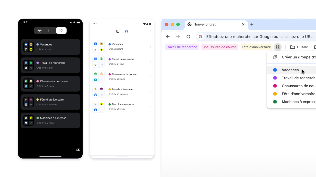 Groupes d'onglets sur iOS, Android et ordinateur