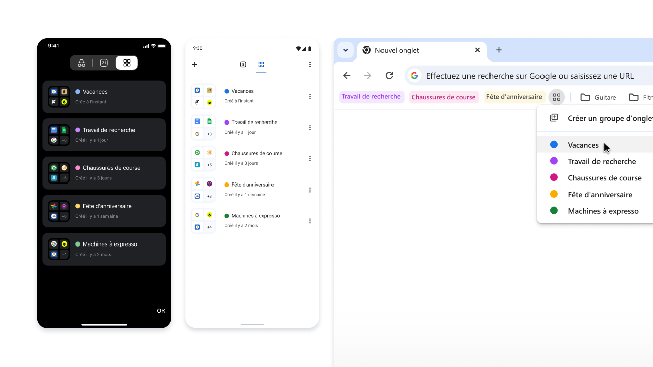 Groupes d'onglets sur iOS, Android et ordinateur